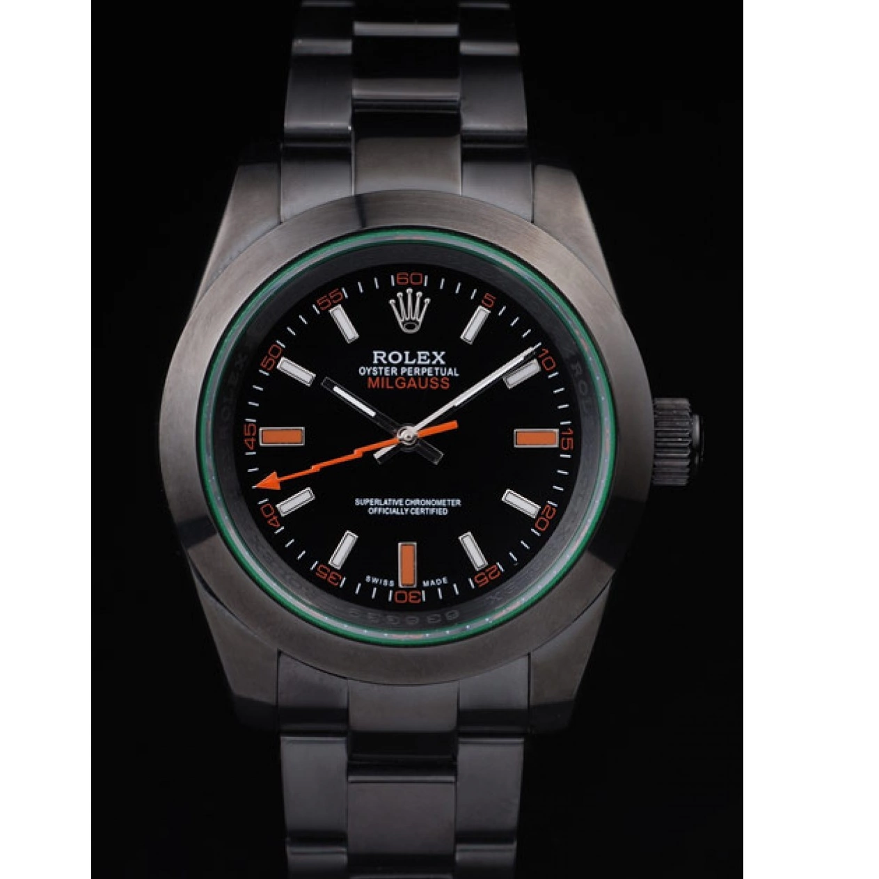 Aaa replica watch Dial Black Saphire Tinted Rolex Green Pro-Hunter Milgauss 0714